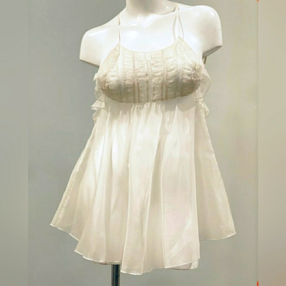 VICTORIA'S SECRET Designer Collection Silk  "Apron" Babydoll Slip Cream and Thog